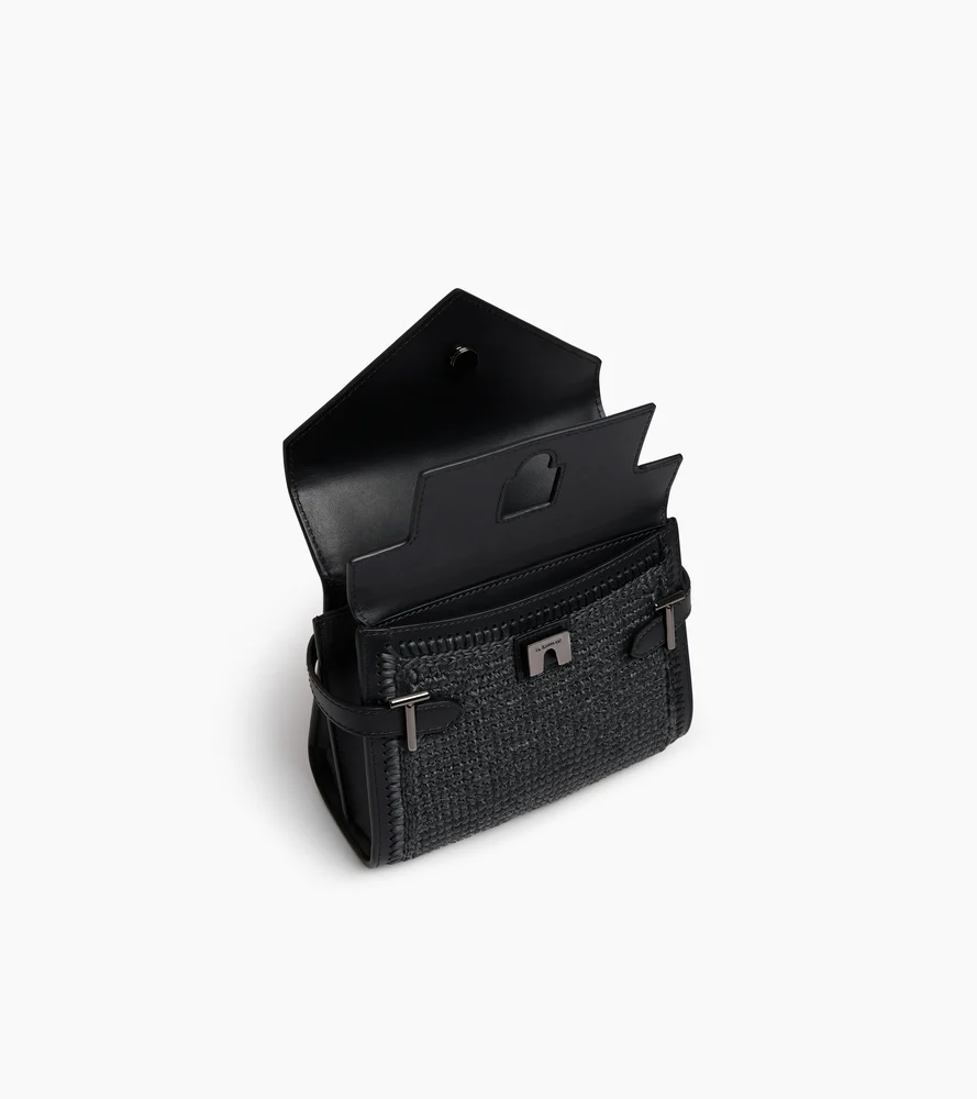 Petit sac à main double rabat Emilie effet raphia et cuir lisse - Image 4