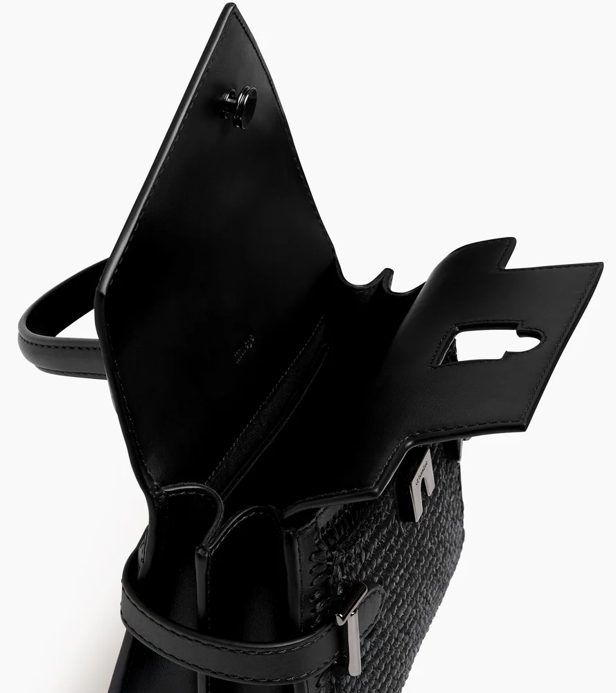 Petit sac à main double rabat Emilie effet raphia et cuir lisse - Image 6