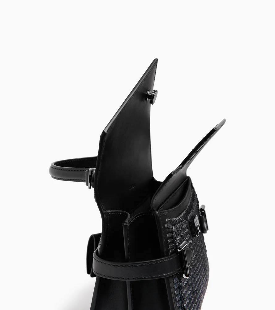 Petit sac à main double rabat Emilie effet raphia et cuir lisse - Image 7