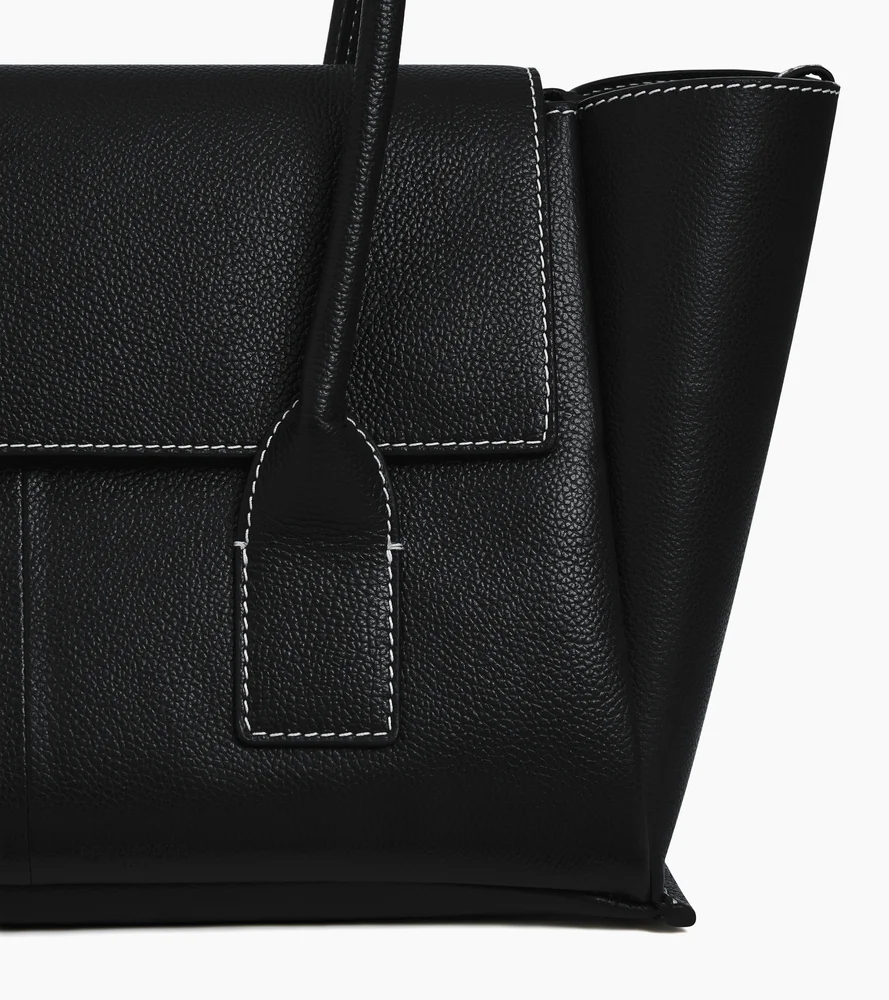 Sac cabas moyen modèle à rabat Elena en cuir grainé - Image 3